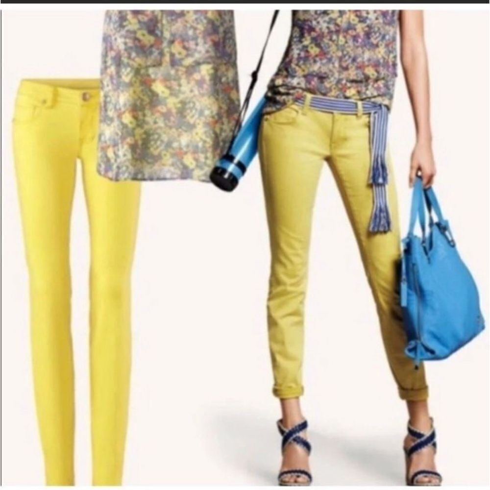CAbi skinny Citron summer yellow mid low rise size 4 jeans